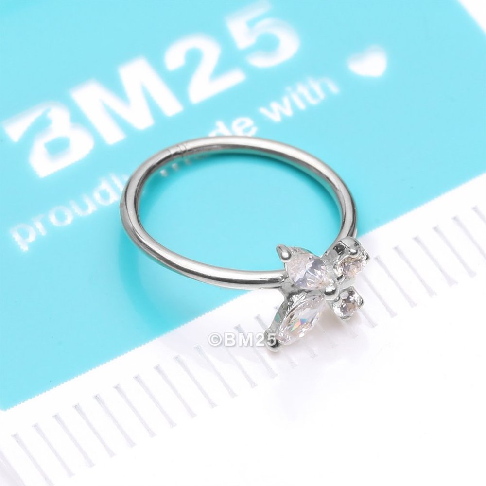 14 Karat White Gold Brilliant Sparkle Dainty Butterfly Bendable Hoop Ring